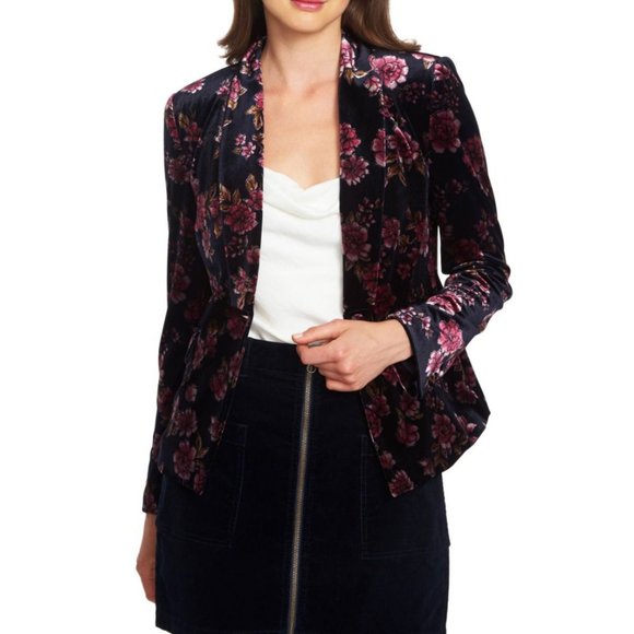 1. State Velvet Suit Jacket Blazer 4 6 Small Black Blue Purple Stretch - Picture 10 of 11